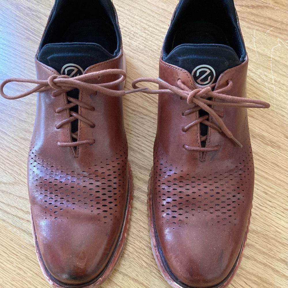 Cole Haan Zerogrand Brown Leather Oxford Shoes with Perforated Design 11.5M